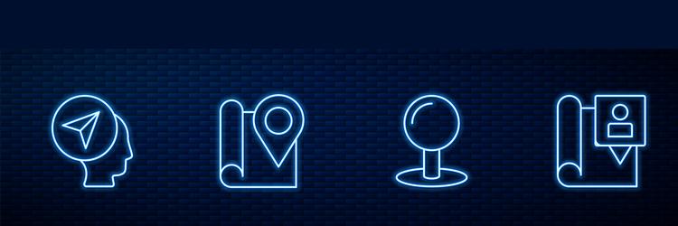 set line push pin map marker with human folded vector image