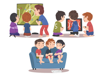 boys playing video game together set friends vector