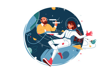 confident woman in spacesuit work from space using vector image
