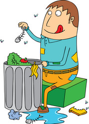 Man eating from trash vector