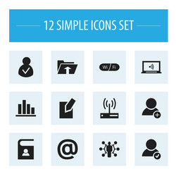 set of 12 editable network icons includes symbols vector image