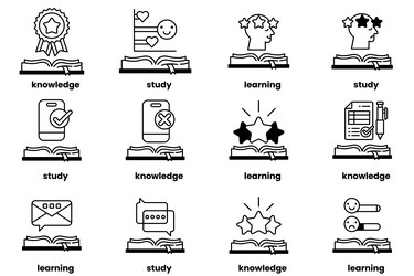 set of in the concept books and knowledge vector image