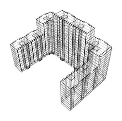 wire-frame model a multi-storey building vector