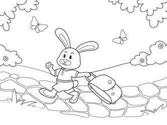 Hare with Suitcase on Stone Path vector image