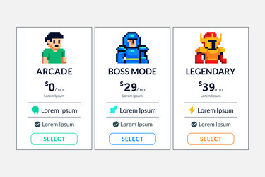 pricing table design template retro pixel style vector image