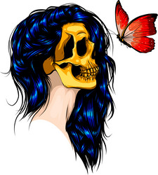 woman skull and butterfly vector