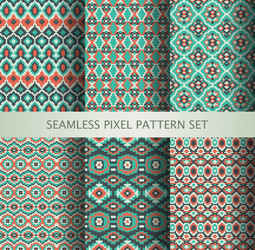 collection of pixel colorful seamless patterns vector