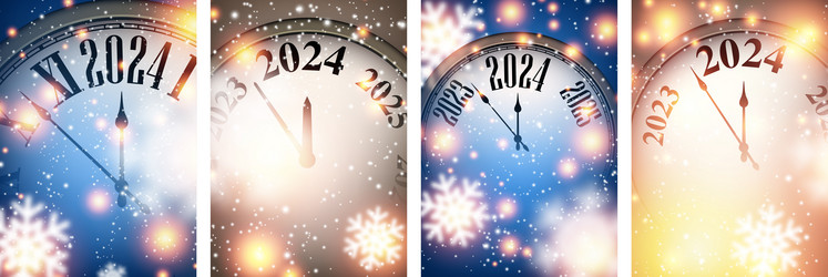 Happy new year 2024 countdown clock on golden vector