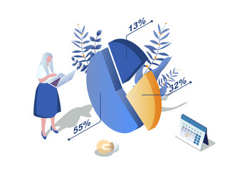 pie chart concept 3d isometric web scene vector image