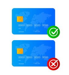 Two payment card with yes or no signs on a white vector