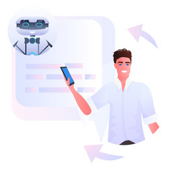 man discussing with robot chatbot assistant vector image