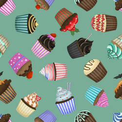 seamless pattern with different cupcakes vector image