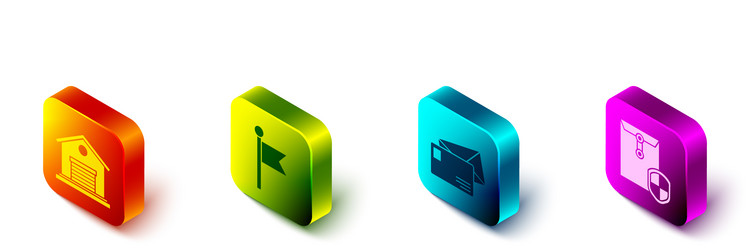 set isometric warehouse location marker envelope vector image