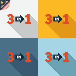 Three in one sign icon 3 in 1 symbol with arrow Vector Image