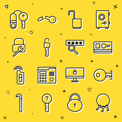 set line bunch of keys key card open padlock vector image