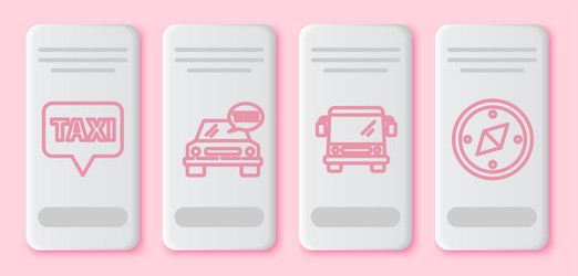 set line map pointer with taxi car bus vector image