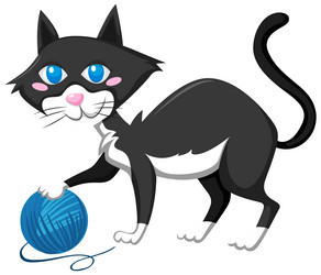 feline cat playing with yarn ball vector