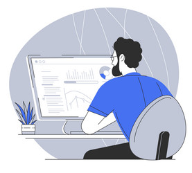 Man Working at Office Table vector image