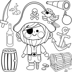 Pirate Theme Coloring Page Vector Image