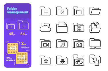 set folder management simple lines icons vector image