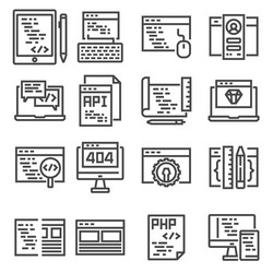 set of web development line icons vector image