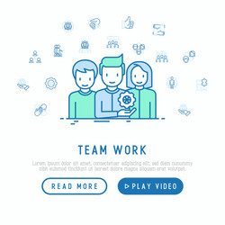 Teamwork concept in flat line design Royalty Free Vector