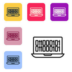 black line binary code icon isolated on white vector image