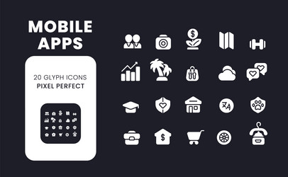 Mobile apps white solid desktop icons set vector