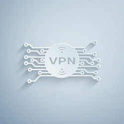paper cut vpn in circle with microchip circuit vector image