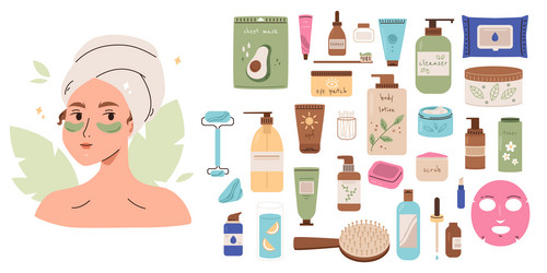 Beauty routine elements facial brushes vector