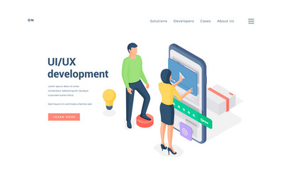 programmers developing app ui together isometric vector