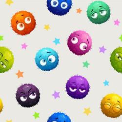 seamless pattern with cute fluffy round characters vector image