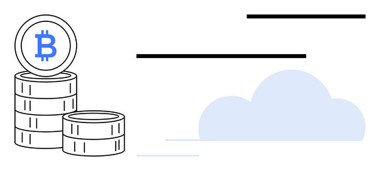 stacks of bitcoin coins with cloud background vector image
