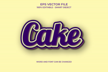 editable 3d cake text effect with purple color vector image