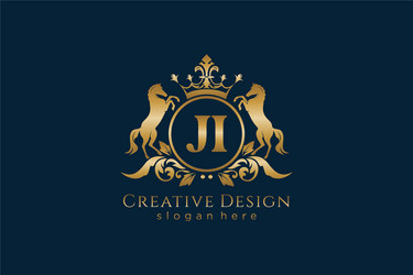 initial ji retro golden crest with circle and two vector image