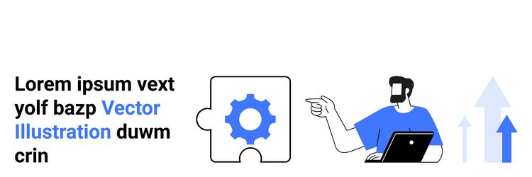 man with laptop explains concept next to gear vector image