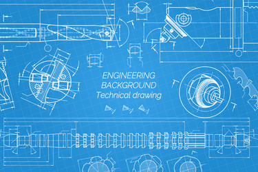 Mechanical engineering drawings on blue background