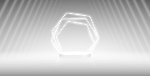 podium with white hexagonal neon frame vector