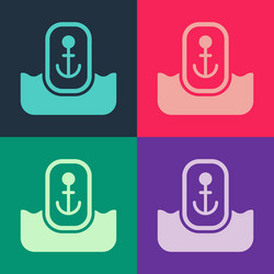 pop art map pointer with anchor icon isolated vector image