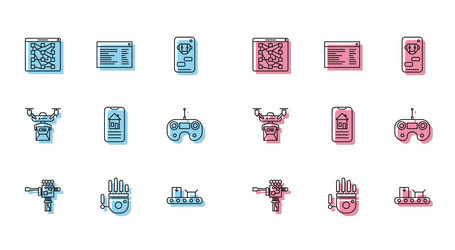 set line mechanical robot hand and screwdriver vector image