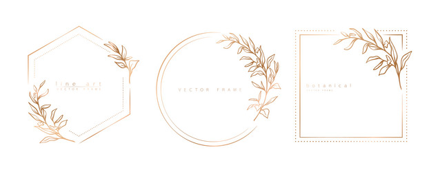 set of floral frame templates in minimal linear vector image
