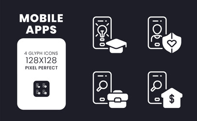 Mobile apps white solid desktop icons set vector