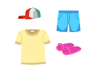 set of children clothes for summer season flat vector