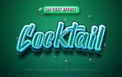 cocktail drink 3d editable text effect style vector image