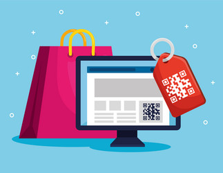 scan code qr with computer and icons vector image