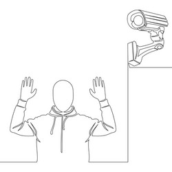 continuous line security camera and thief concept vector image