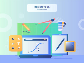 design tool set line pen on display monitor vector image