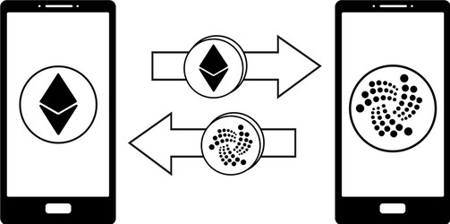 exchange between ethereum and iota in the phone vector image