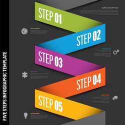 five dark color steps elements template on folded vector