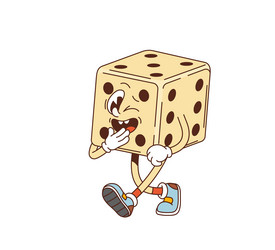 retro groovy casino dice character with funny face vector image